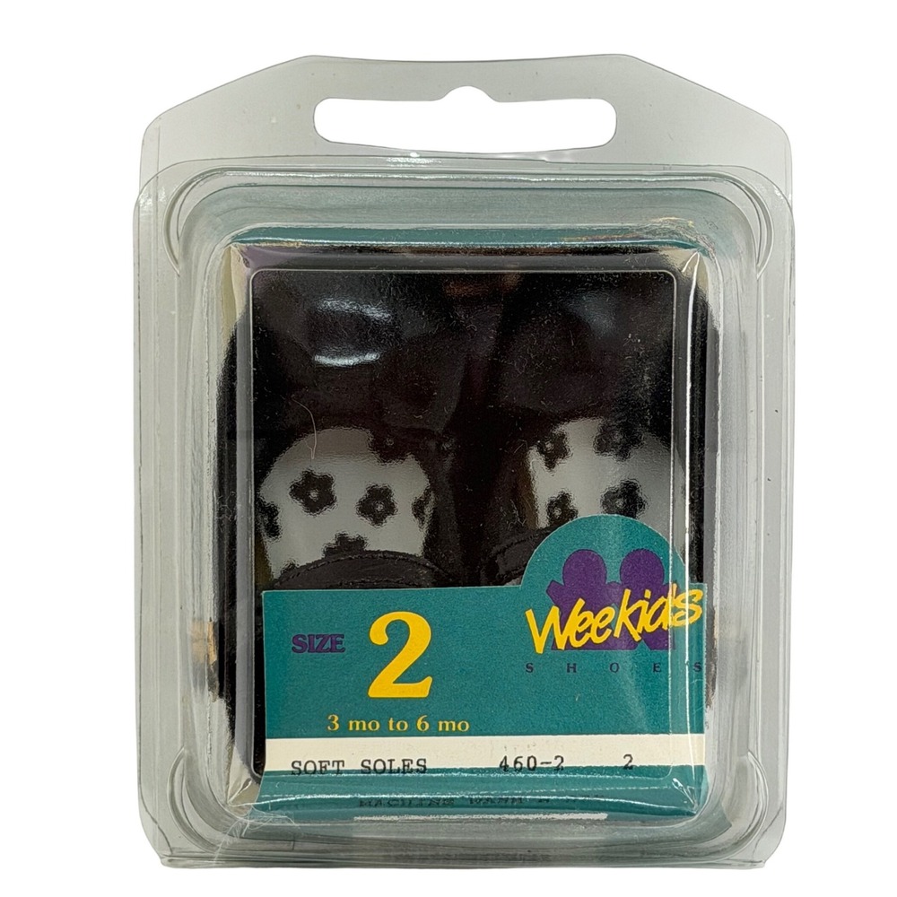 VTG Wee Kids Mary Jane Black Patent Bow Dress Shoes Baby Girl 3-6M Size 2 Floral